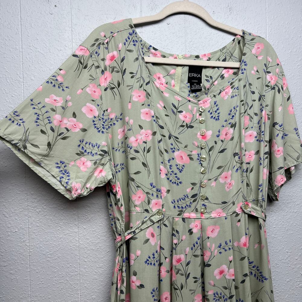 Erika Short Sleeve Floral Midi Dress Womens 2X Church Modest Cottagecore Fairy - Picture 6 of 14